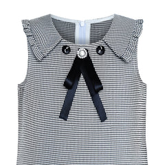 Girls Dress Pleated White Black Plaid Collar School Uniform Size 4-8 Years