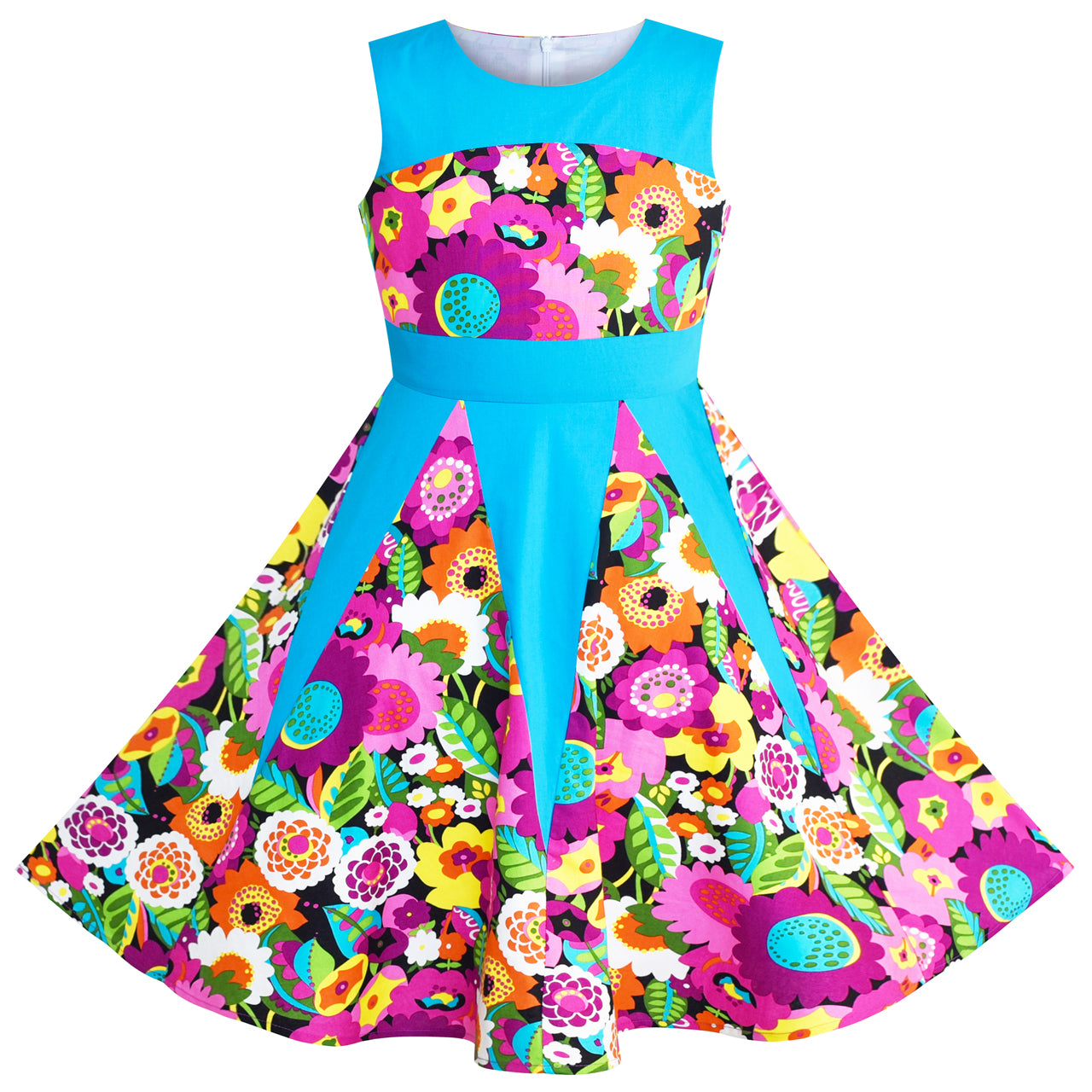 Girls Dress Floral Colorful Sundress Cotton Casual Size 4-12 Years