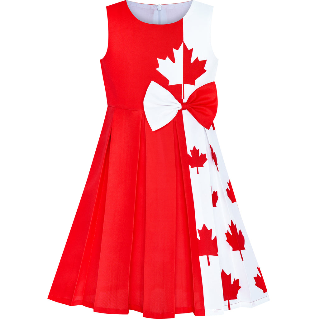 Girls Dress Canada Flag National Day Party Dress Size 4-14 Years