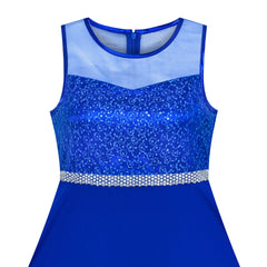 Girls Dress Blue Rhinestone Chiffon Bridesmaid Dance Maxi Gown Size 6-14 Years