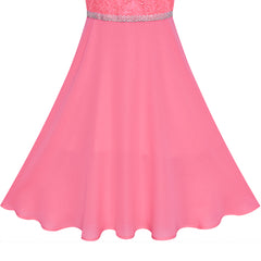 Girls Dress Coral Rhinestone Chiffon Bridesmaid Dance Maxi Gown Size 6-14 Years
