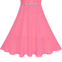 Girls Dress Coral Rhinestone Chiffon Bridesmaid Dance Maxi Gown Size 6-14 Years