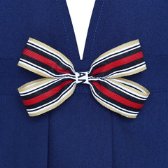 Girls Dress Blue Suspender Skirt School Uniform Bow Tie Size 7-14 Years