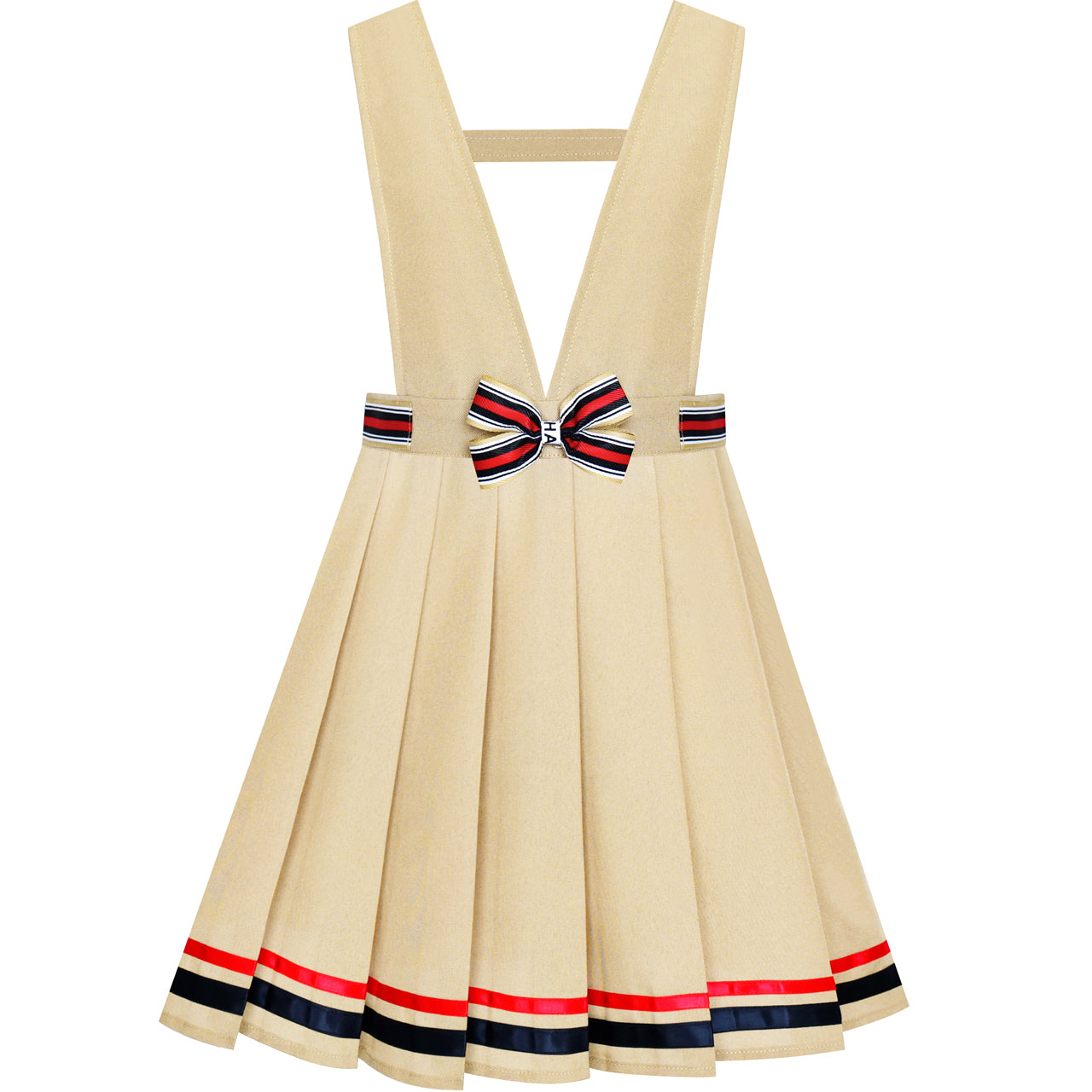 Girls Dress Suspender Skirt School Uniform Bow Tie Size 4-14 Years