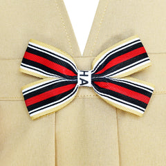 Girls Dress Beige Suspender Skirt School Uniform Bow Tie Size 7-14 Years