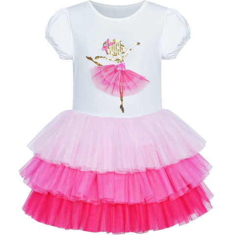 Girls Dress Pink Tutu Dancing Tiered Skirt Ballet Party Size 3-7 Years
