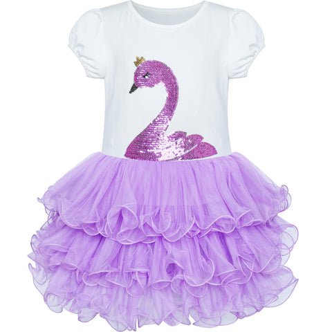 Girls Dress Purple Tutu Dancing Swan Ballet Sparkling Sequin Size 3-7 Years