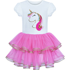 Girls Dress Pink Unicorn Tutu Dancing Ballet Tiered  Skirt Size 3-7 Years