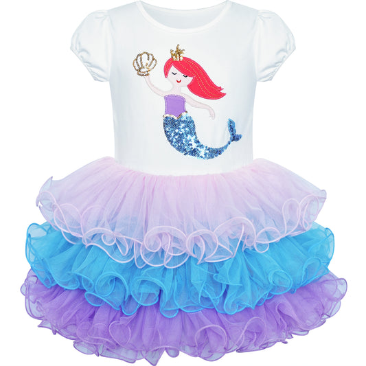 Girls Dress Mermaid Tutu Dancing Ballet Tiered  Skirt Size 3-7 Years
