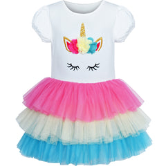 Girls Dress Rainbow Unicorn Tutu Dancing Ballet Tiered  Skirt Size 3-7 Years