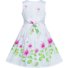 Girls Dress Flower Green Bow Tie Summer Sundress Size 4-12 Years