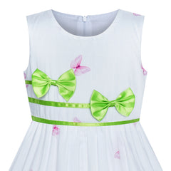 Girls Dress Flower Green Bow Tie Summer Sundress Size 4-12 Years