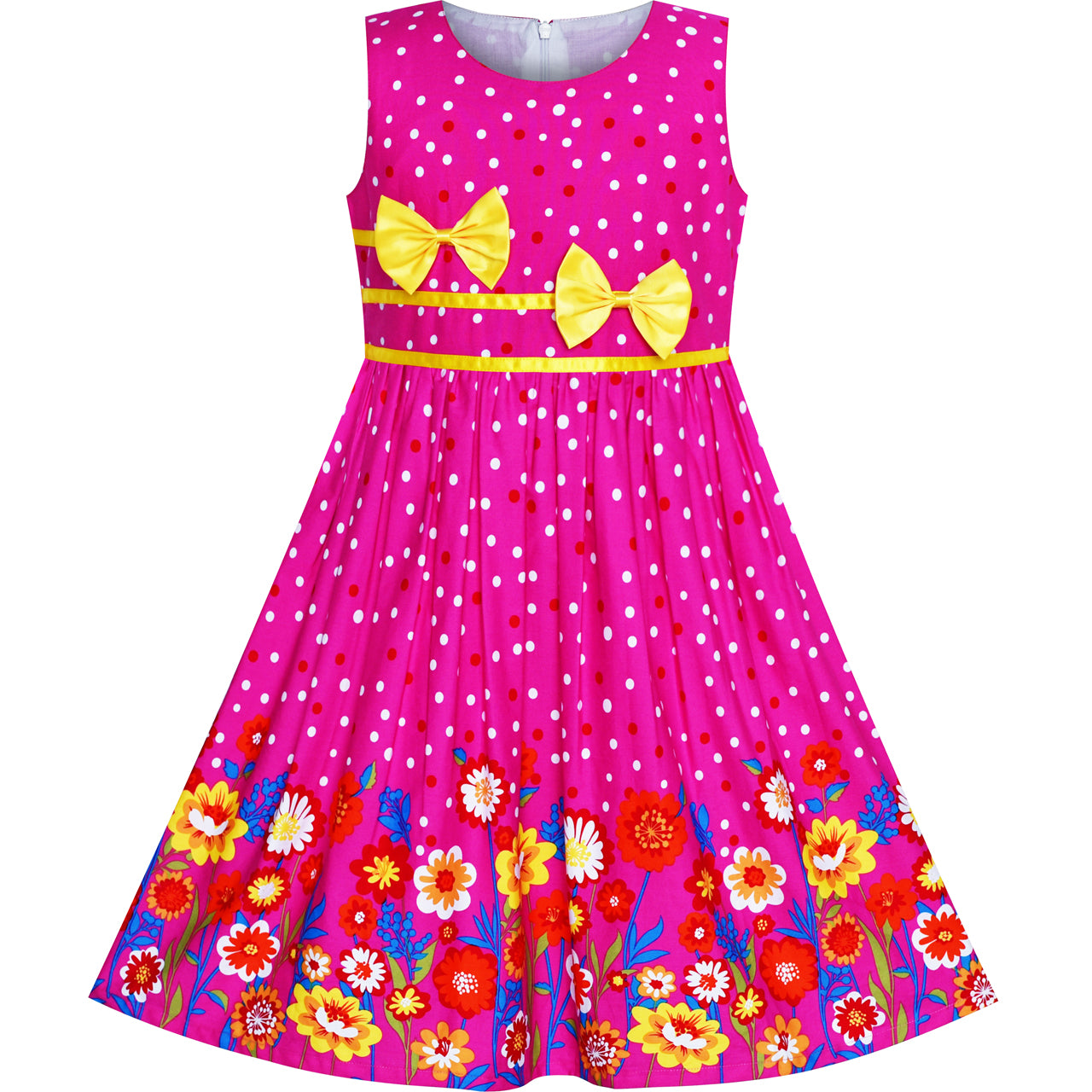 Girls Dress Flower Yellow Bow Tie Summer Sundress Size 4-12 Years