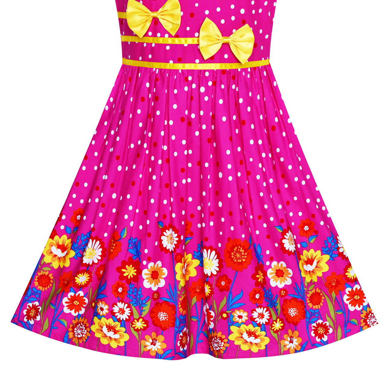 Girls Dress Flower Yellow Bow Tie Summer Sundress Size 4-12 Years