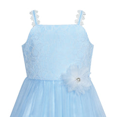 Flower Girls Dress Blue White Lace Wedding Party Bridesmaid Size 6-14 Years