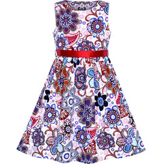 Girls Dress Cotton Casual Flower Summer Sundress Size 2-10 Years