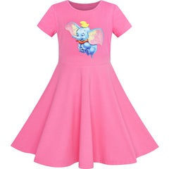 Girls Dress Pink Elephant Dumbo Embroidered Short Sleeve Size 4-8 Years