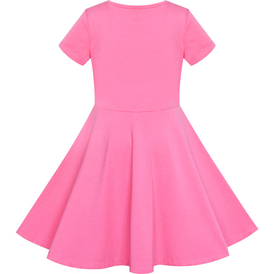 Girls Dress Pink Elephant Dumbo Embroidered Short Sleeve Size 4-8 Years
