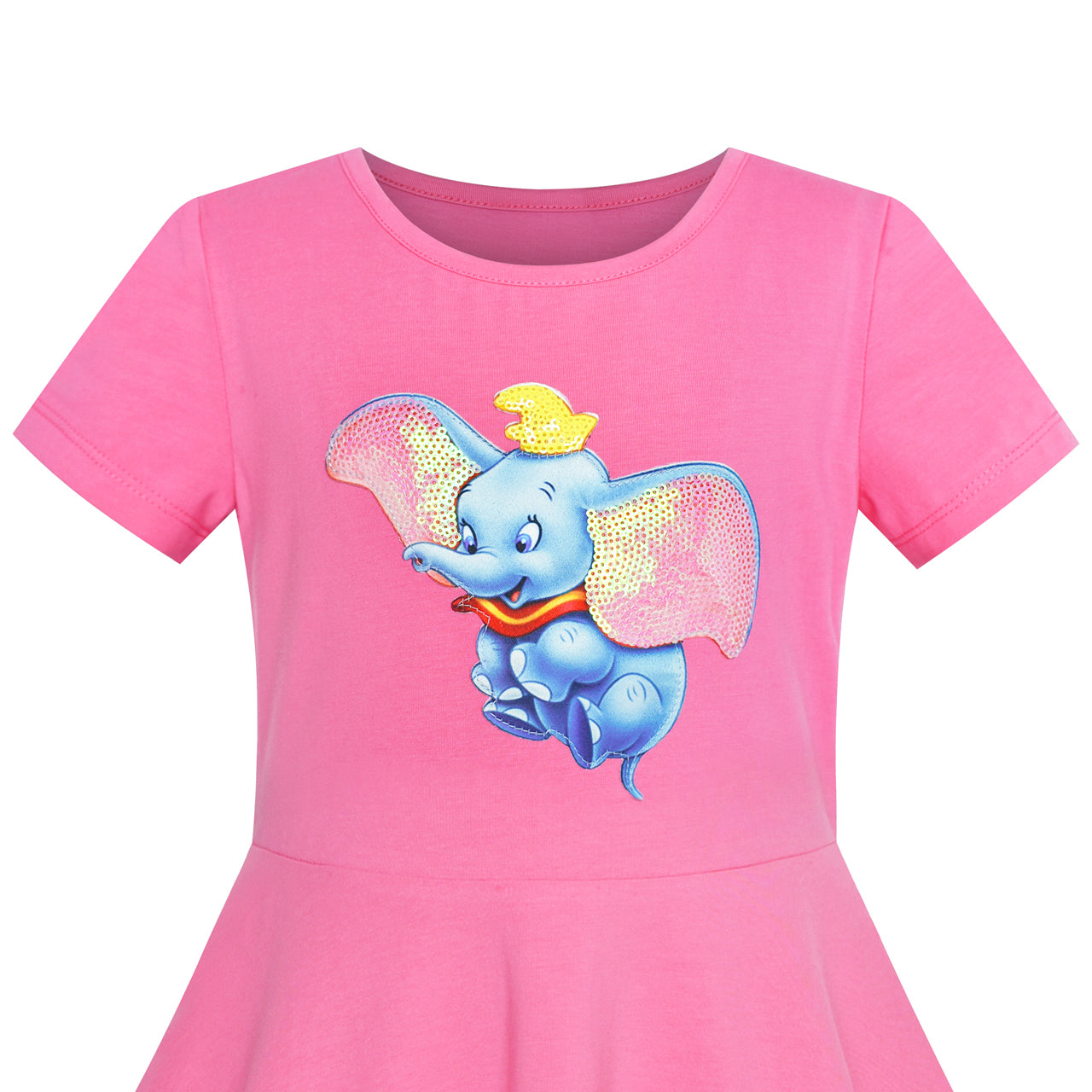 Girls Dress Pink Elephant Dumbo Embroidered Short Sleeve Size 4-8 Years