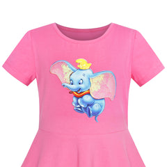 Girls Dress Pink Elephant Dumbo Embroidered Short Sleeve Size 4-8 Years
