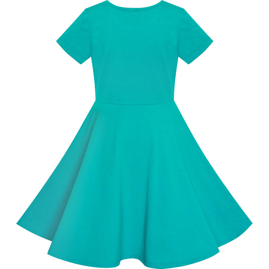 Girls Dress Green Elephant Dumbo Embroidered Short Sleeve Size 4-8 Years