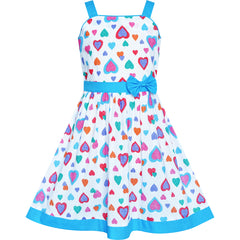 Girls Dress Colorful Heart Blue Bow Tie Summer Sundress Size 4-12 Years
