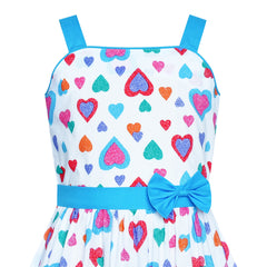 Girls Dress Colorful Heart Blue Bow Tie Summer Sundress Size 4-12 Years