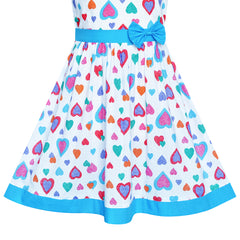 Girls Dress Colorful Heart Blue Bow Tie Summer Sundress Size 4-12 Years