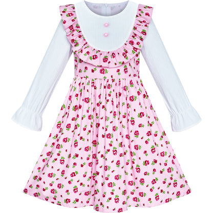 Sunny Fashion Girls Strawberry Ruffle Collar Cotton Dress