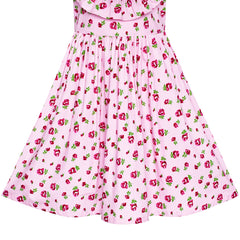 Girls Dress Pink Flower Long Sleeve Cotton Causal Dress Size 4-8 Years