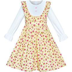 Girls Dress Yellow Floral Long Sleeve Cotton Causal Dress Size 4-8 Years
