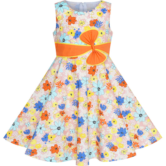 2 Pieces Girls Dress Hat Colorful Flower Party Holiday Size 4-12 Years