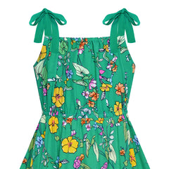 Girls Dress Green Flower Asymmetrical Hem Skirt Tank Dress Size 7-14 Years