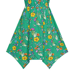 Girls Dress Flower Asymmetrical Hem Skirt Tank Dress Size 6-14 Years
