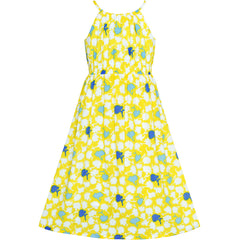 Girls Dress Yellow Leaf Sleeveless Summer Party Size 6-12 Years