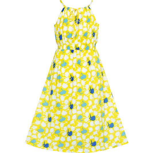 Girls Dress Leaf Sleeveless Summer Party Size 6-14 Years
