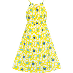 Girls Dress Leaf Sleeveless Summer Party Size 6-14 Years