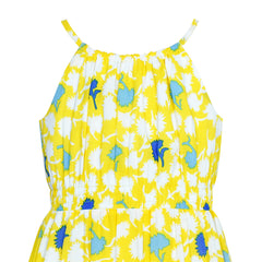 Girls Dress Yellow Leaf Sleeveless Summer Party Size 6-12 Years