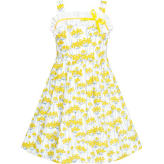 Girls Dress Tank Yellow Flower Party Sundress Size 4-8 Years