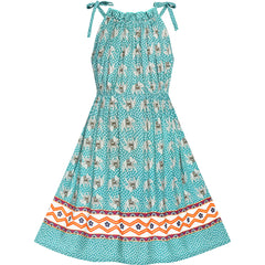 Girls Dress Blue Elephant Cotton Casual Summer Sundress Size 4-8 Years