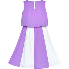 Girls Dress Color Blocks Purple White Chiffon Party Size 6-12 Years