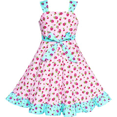 Girls Dress Tank Floral Bow Tie Summer Sundress Size 4-8 Years