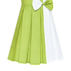 Girls Dress Color Block Contrast White Green Bow Tie Size 4-14 Years