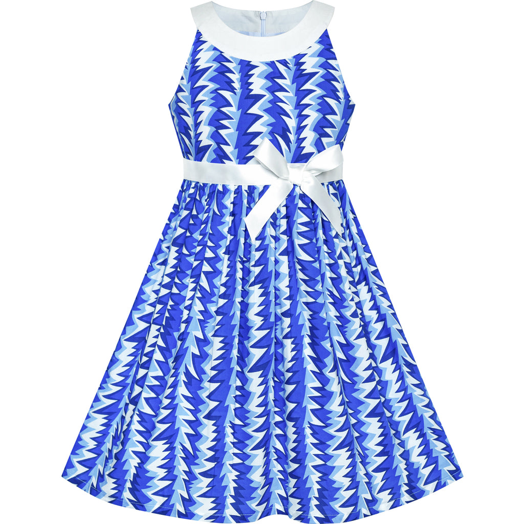 Girls Dress Blue White Bow Tie Beach Halter Dress Size 6-12 Years