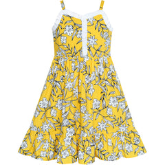 Girls Dress Yellow Flower Tank Sundress Party Size 4-8 Years