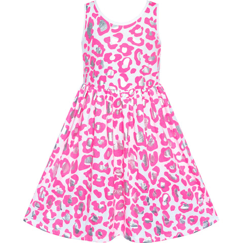 Girls Dress Pink Shinning Leopard Casual Sundress Size 4-8 Years