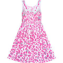 Girls Dress Pink Shinning Leopard Casual Sundress Size 4-8 Years