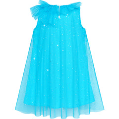 Girls Dress Blue Sparkling Tulle Ruffle Wedding Bridesmaid Size 4-8 Years