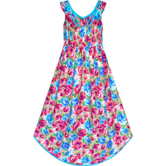 Girls Dress Flower Cotton Casual Summer Beach Holiday Size 6-12 Years