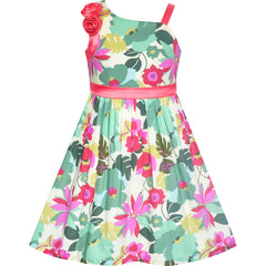 Girls Dress One Shoulder Colorful Flower Dress Birthday Party Size 6-12 Years